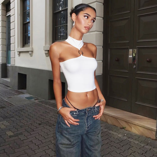 Damen Sportliches Crop-Top mit geschmackvollem Choker und dekorativem Detail Echo Archiv