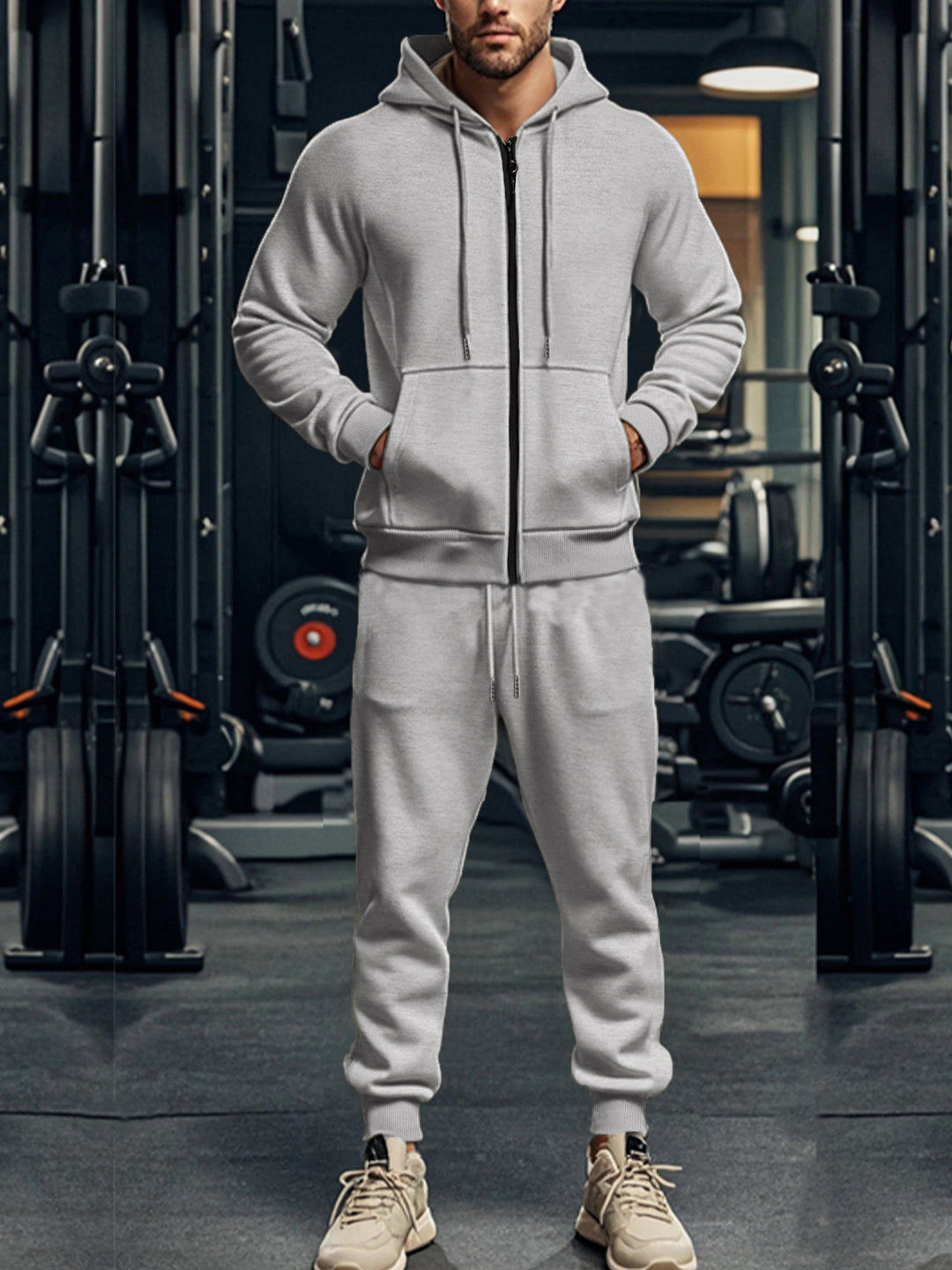 Herren sportliches Hoodie- und Jogginghose-Set mit durchgehendem Reißverschluss und elastischem Bund Echoarchiv