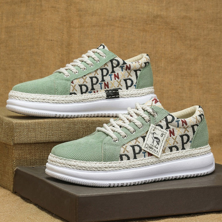 Damen Plateau-Espadrille-Sneaker mit geflochtenem Jute-Detail und monogramm-Canvas Echo Archiv
