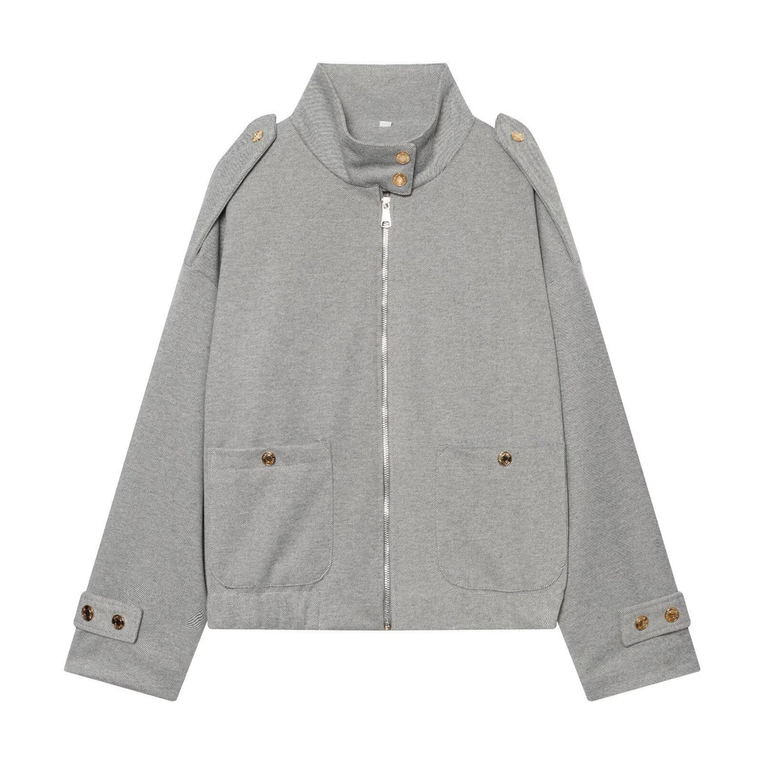 Damen Cropped Utility-Jacke mit hochgeschlossenem Kragen, Schulterklappen und aufgesetzten Pattentaschen Echoarchiv
