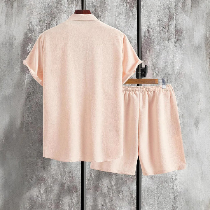 Herren lässiges Shorts-Set mit knöpfbarem Oberteil und elastischem Bund Echoarchiv