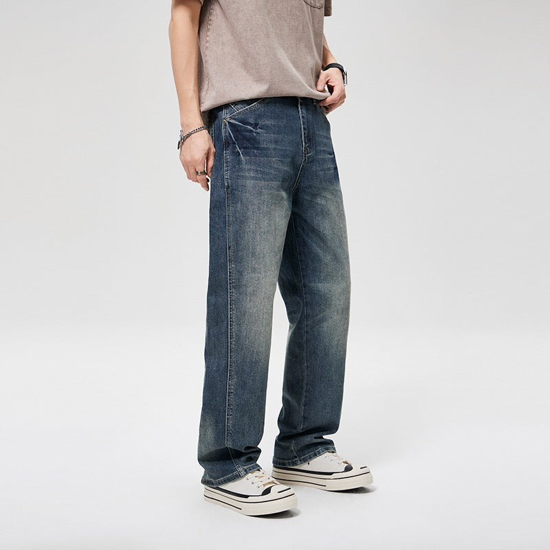 Herren Baggy-Denimhose mit hoher Bundhöhe, softem Stretch & Vintage-Finish Echoarchiv