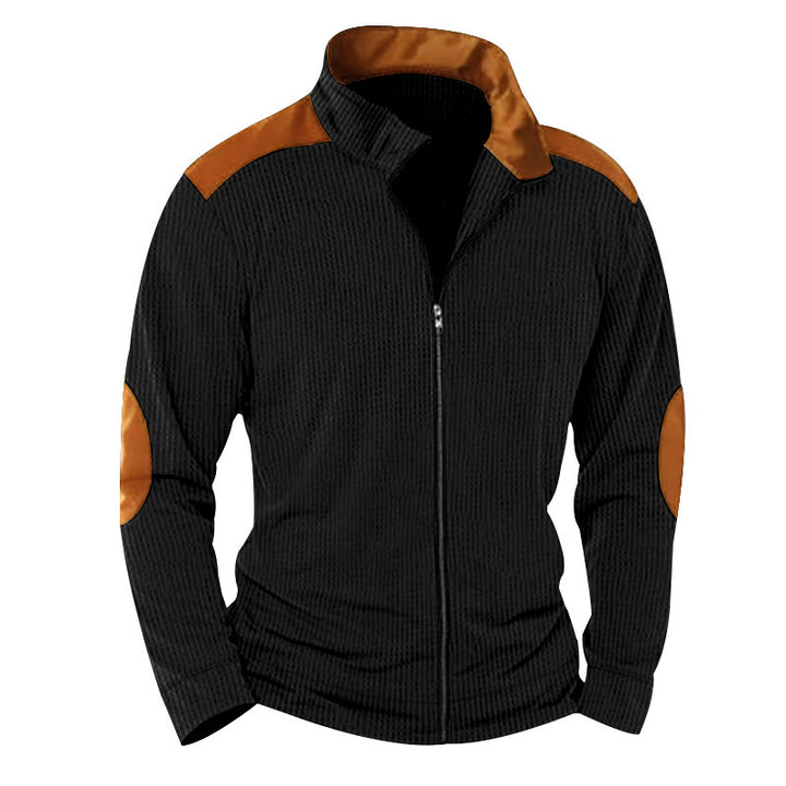 Herren Steppjacke mit hohem Kragen und Lederapplikationen Echoarchiv