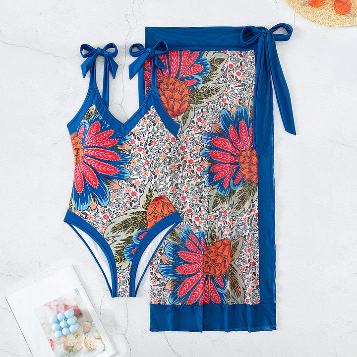 Damen Floral gemusterter Einteiler Badeanzug mit Wickelrock Echo Archiv