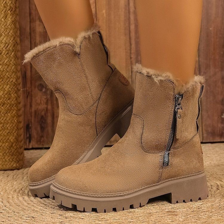Damen Gefütterte Wildlederoptik Stiefeletten mit Teddyfutter, seitlichem Reißverschluss und profilierter Gummisohle – Varelle
