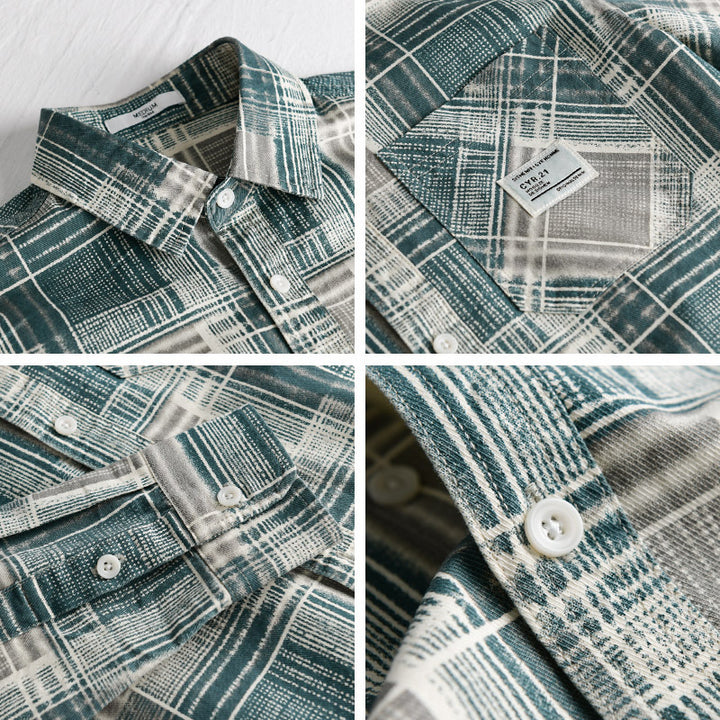 Herren Kariertes Hemdjacken-Overshirt aus Baumwollmix mit texturierter Webstruktur und Brusttasche Echoarchiv