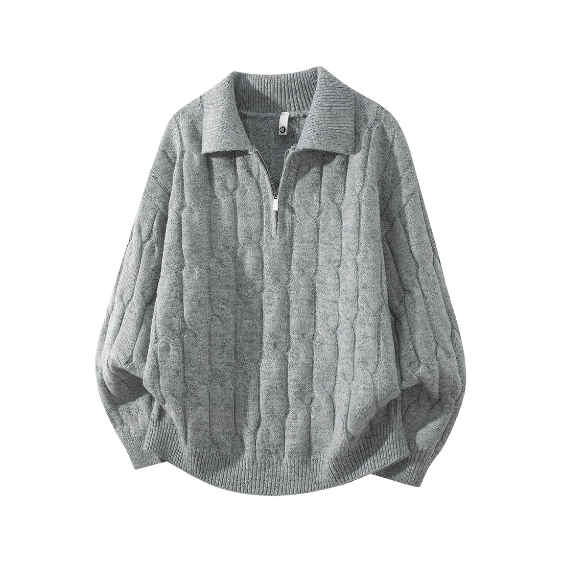 Unisex Oversize Zopfstrickpullover mit Halbreißverschluss und Hemdkragen Echoarchiv