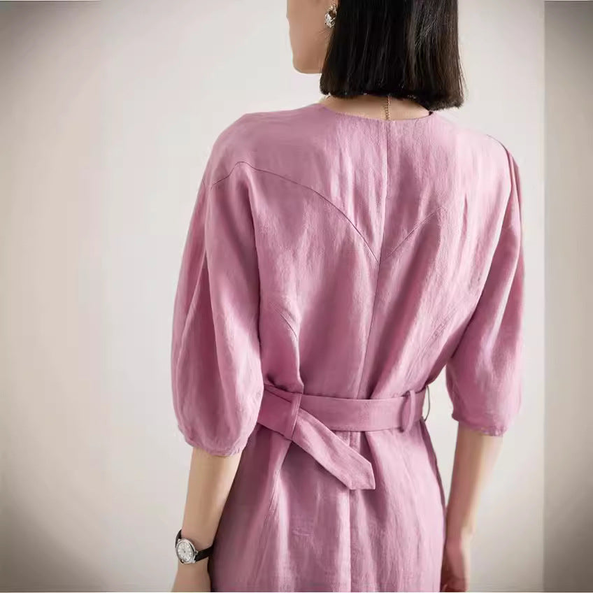Damen Elegantes Midi-Kleid mit Gürtel Echoarchiv