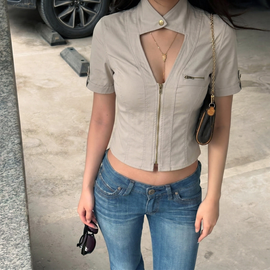 Damen modische Kurzjacke mit strukturiertem Schnitt und praktischen Brusttaschen Echo Archiv