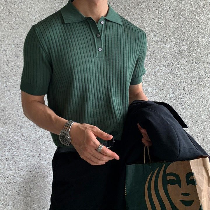 Herren nan schmal geschnittenes geripptes Poloshirt aus Feinstrick mit Kurzarm und Polokragen Echo Archiv