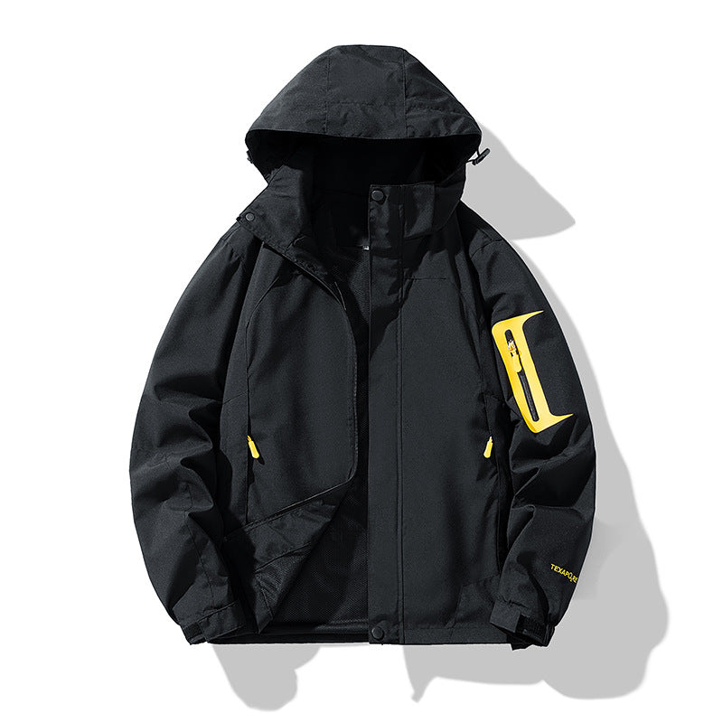 Herren Nano winddichte Softshell-Outdoojecke mit verstellbarer Kapuze, Reißverschlusstasche am Arm und atmungsaktiver Membran – Taviero