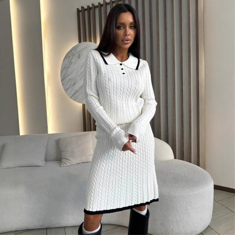Damen Zweiteiliges Zopfstrick-Kleid mit Taillenbund und Polokragen – Mavelle