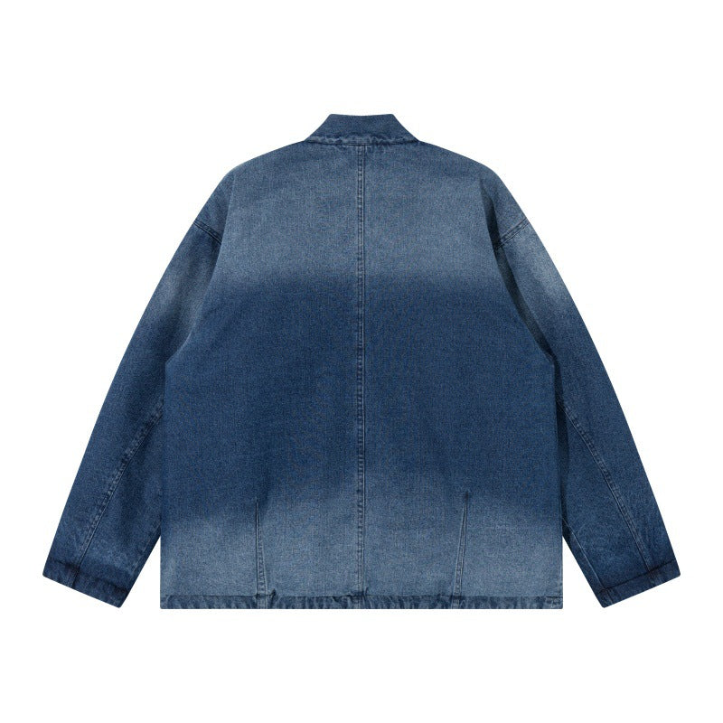 Unisex Jeans-Kimonojacke mit Bindegürtel und gemusterter Futterung Echoarchiv