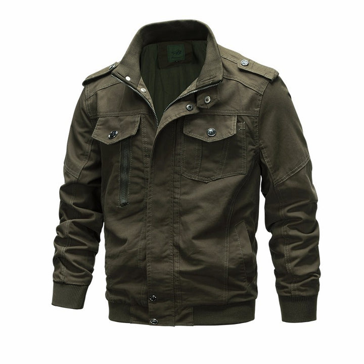 Herren nan leichter Baumwoll-Canvas Fliegerjacke mit Schulterklappen, verdecktem Reißverschluss und multifunktionalen Taschen Echo Archiv