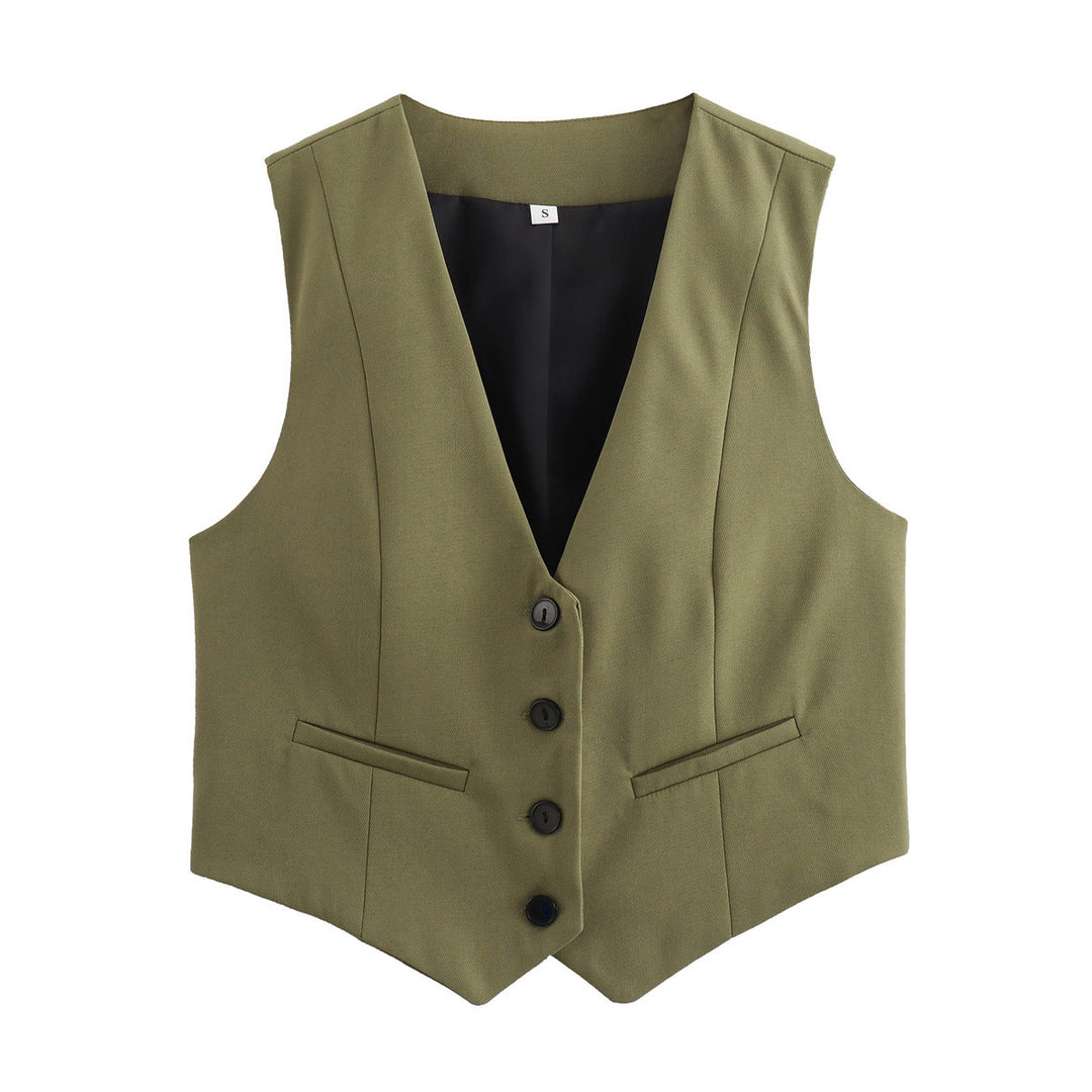 Damen nan elegante taillierte Business-Weste mit spitzem Saum, V-Ausschnitt und Leistentaschen Echo Archiv
