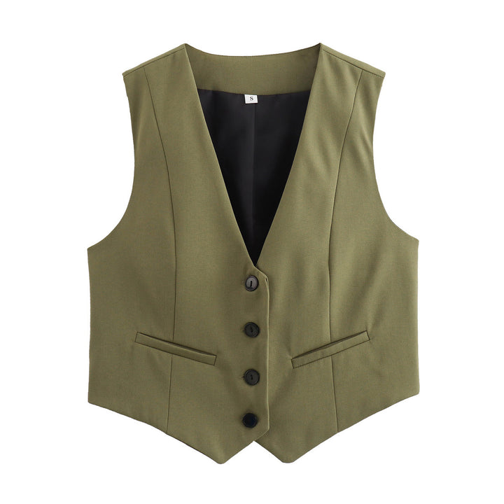 Damen nan elegante taillierte Business-Weste mit spitzem Saum, V-Ausschnitt und Leistentaschen Echo Archiv