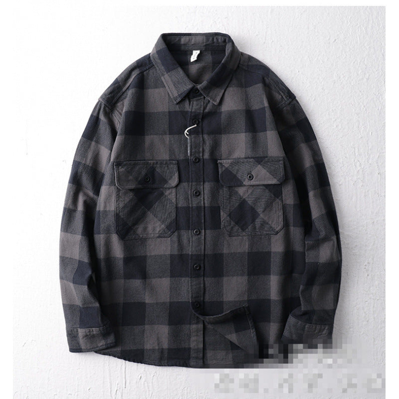 Herren Oversize Kariertes Flanell-Hemdjacke mit aufgesetzten Pattentaschen Echoarchiv