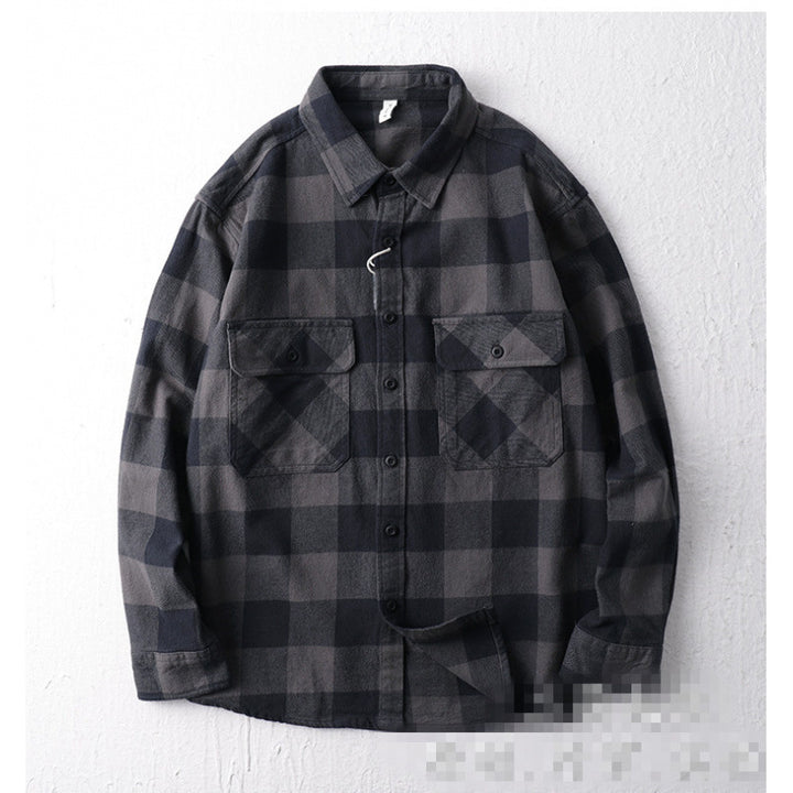 Herren Oversize Kariertes Flanell-Hemdjacke mit aufgesetzten Pattentaschen Echoarchiv