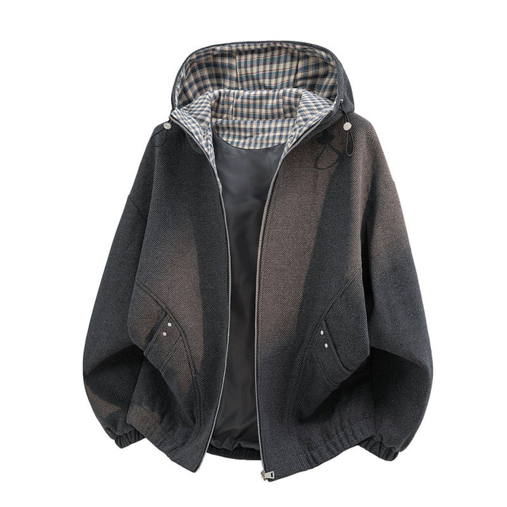 Damen Oversized Fleecejacke mit Kapuze und karierter Innenverkleidung – Célinea