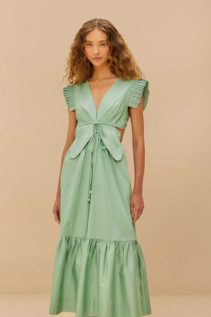Damen Maxikleid mit hoch geschnittenen Rüschenärmeln und verstellbarem Taillenbund Echo Archiv