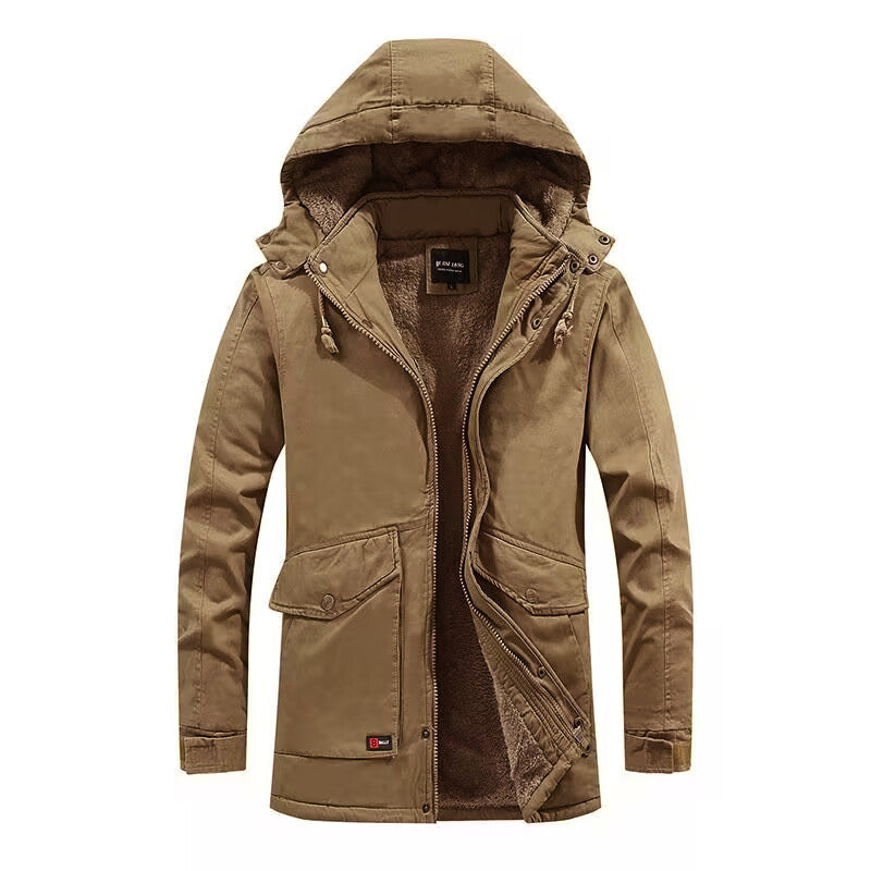 Herren Canvas-Parka mit Sherpa-Innenseite, verlängerter Schnitt und Utility-Ärmeltasche Echoarchiv