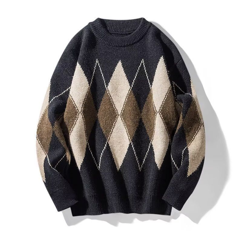Damen Modischer Grobstrickpullover mit Rautenmuster Echoarchiv