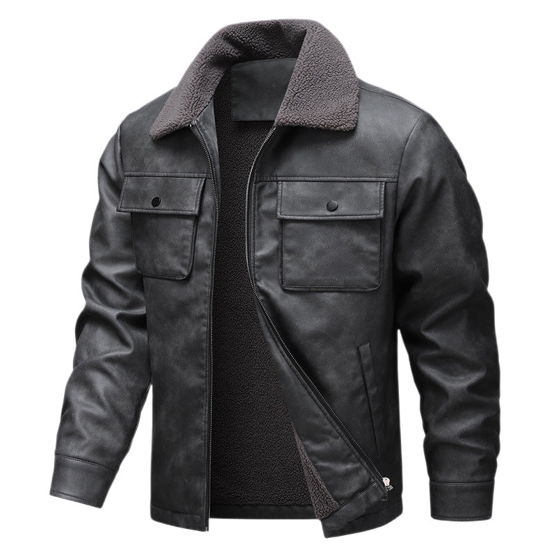 Herren Vintage-inspirierte Kunstlederjacke mit Teddyfutter und Hemdkragen Echo Archiv