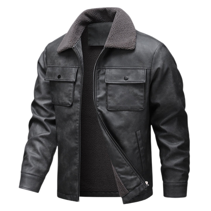 Herren Vintage-inspirierte Kunstlederjacke mit Teddyfutter und Hemdkragen Echo Archiv