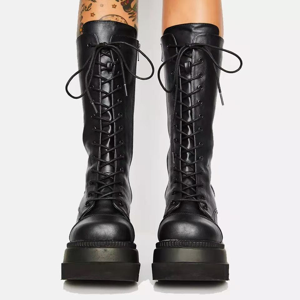 Damen Hochwertige Schnürstiefel mit PlatEchoarchivuabsatz und seitlichem Reißverschluss Echoarchiv