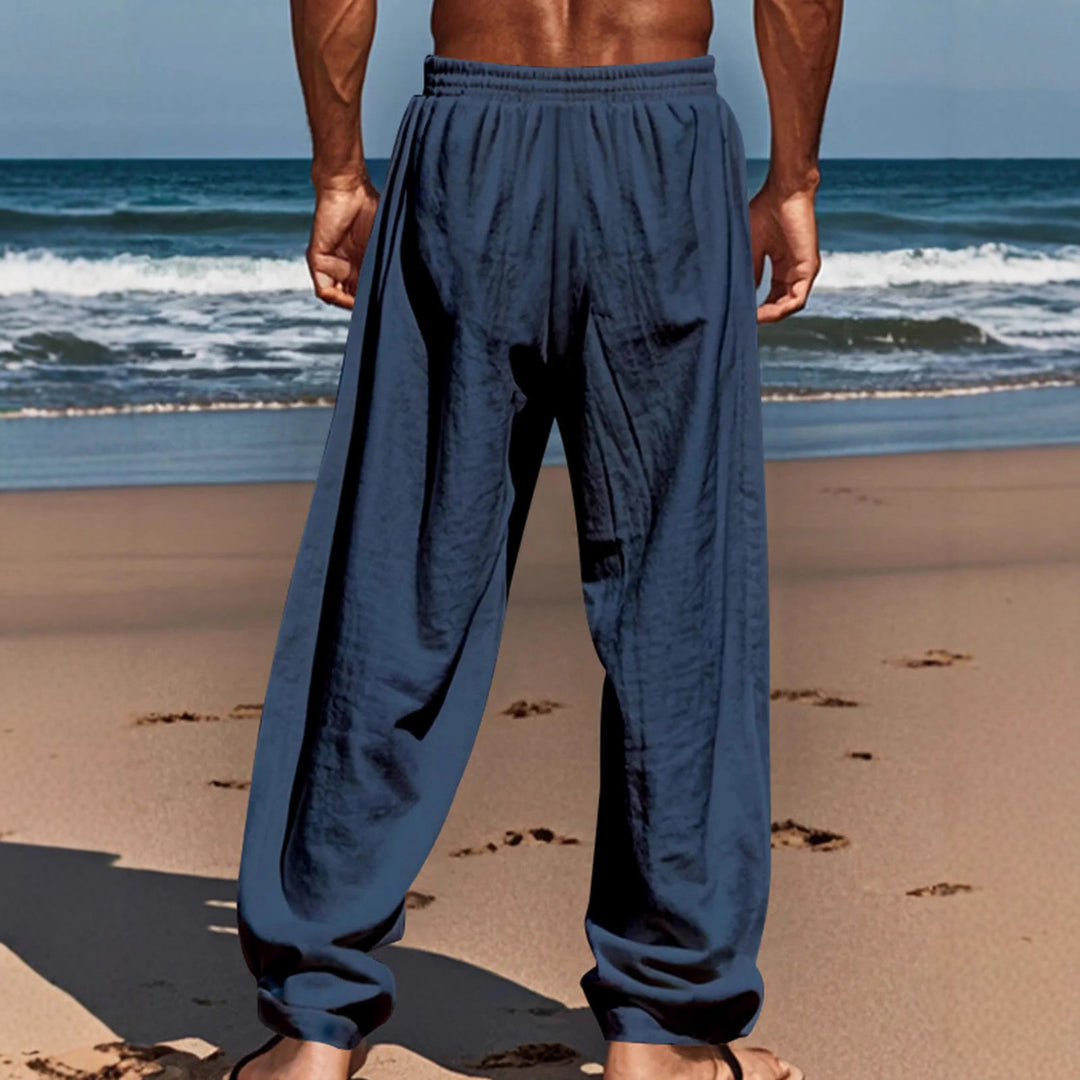 Herren lässige Leinenhose mit elastischem Bund und seitlichen Taschen Echoarchiv