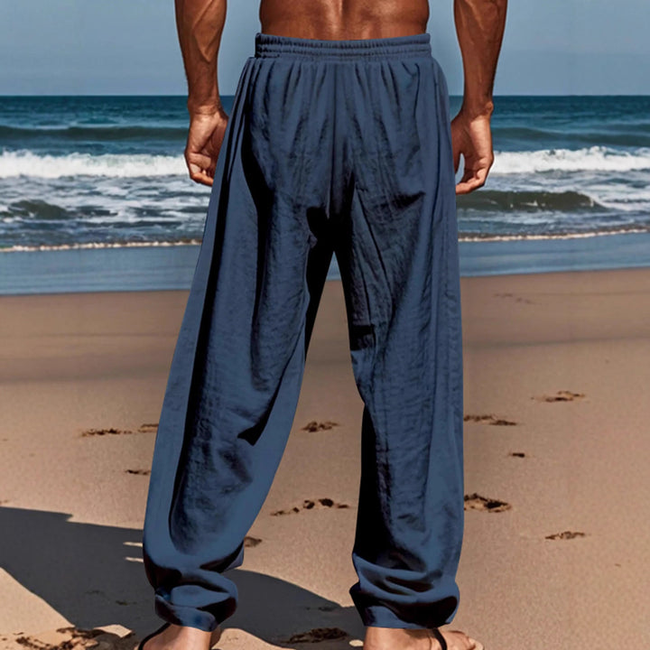 Herren lässige Leinenhose mit elastischem Bund und seitlichen Taschen Echoarchiv