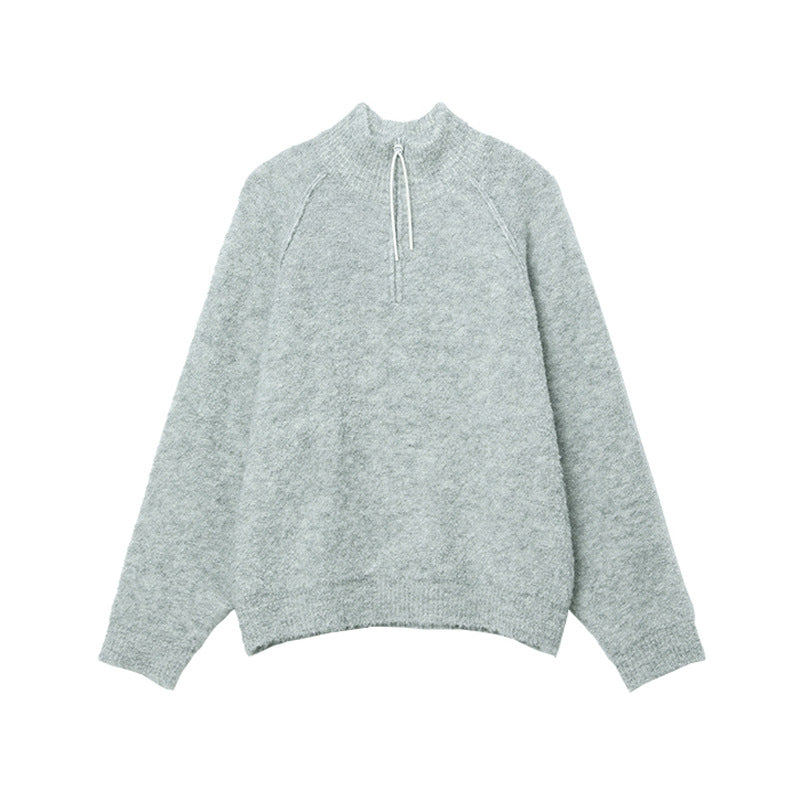 Herren Bequemer Grobstrickpullover mit halbem Reißverschluss Echoarchiv