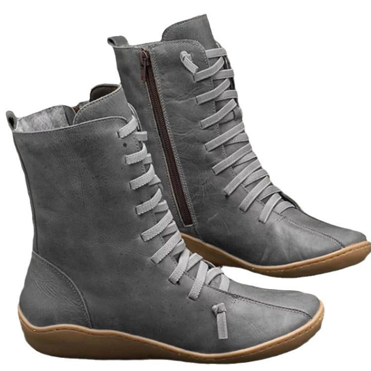 Damen knöchelhohe Schnür-Boots mit seitlichem Reißverschluss und stoßdämpfender Gummisohle Echo Archiv