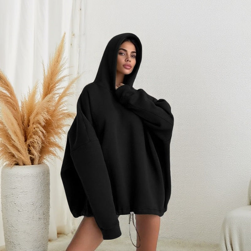Damen Oversize-Kapuzenpullover mit verstellbarem Tunnelzugsaum – Avérine