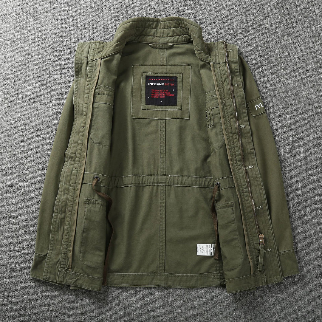Herren Militärische Feldjacke aus Baumwoll-Mix mit Stehkragen und Multifunktionstaschen Echoarchiv