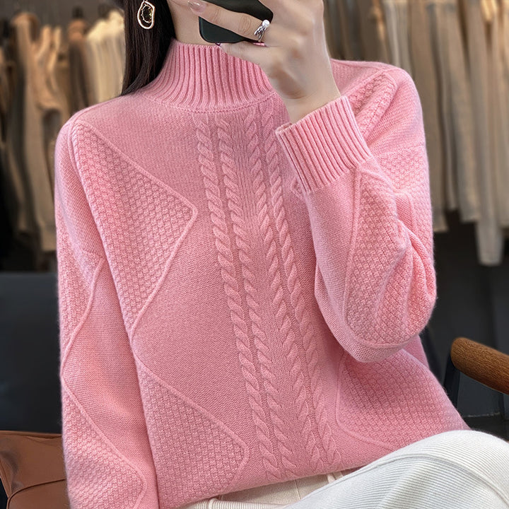 Damen Weicher Zopfstrick-Mockneckpullover mit Strukturpatches und flauschiger Mohair-Optik Echoarchiv