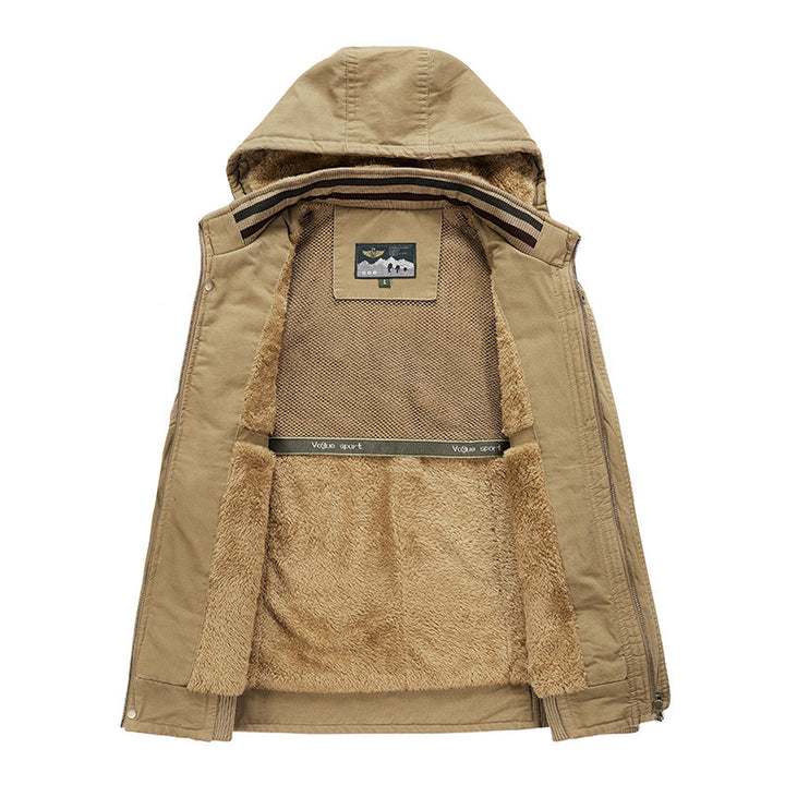 Herren Ärmellose Canvas-Weste mit Kapuze, Teddyfutter und Multifunktions-Taschen Echoarchiv