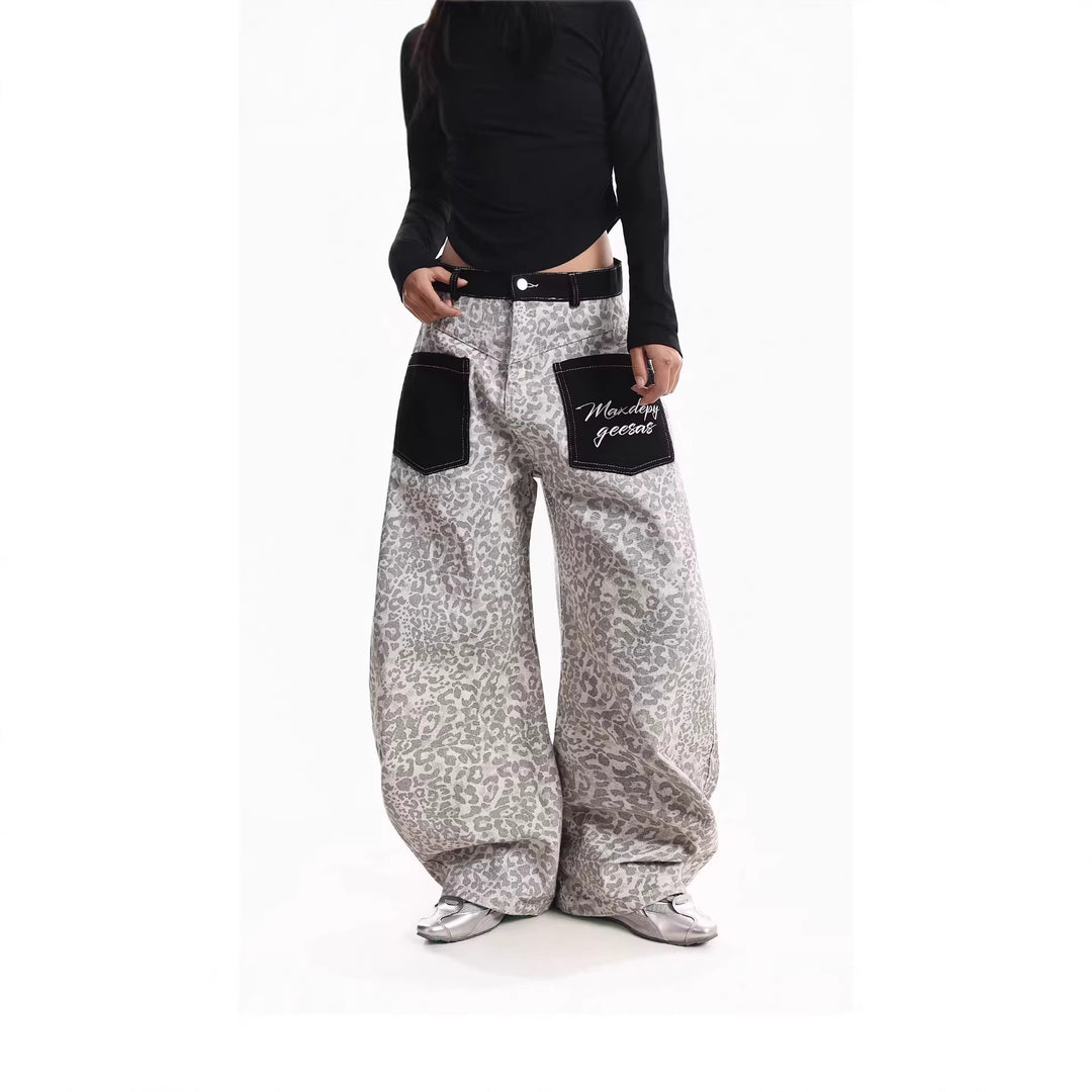 Damen Weitgeschnittene Hose mit Tierfell-Muster Echoarchiv