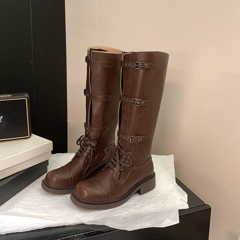 Damen kniehohe Schnürstiefel mit Zier- und Verstellschnallen Echo Archiv