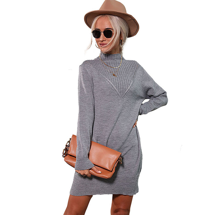 Damen Strickkleid mit Rippenkragen, V‑Struktur und lässiger Oversize‑Silhouette Echoarchiv