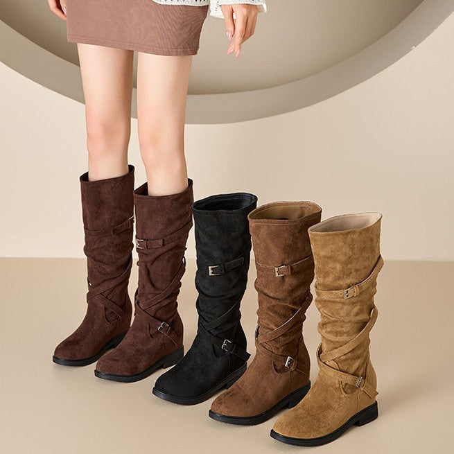 Damen Modische Overknee-Stiefel mit Schnallen-Detail Echo Archiv