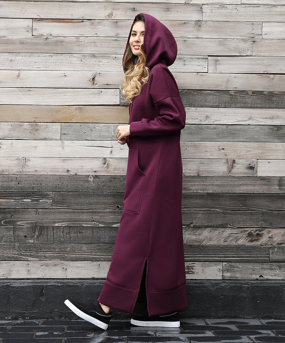 Damen nan langes Kapuzen-Sweatkleid mit Kängurutasche, Seitenschlitzen und lockerer Oversize-Passform Echo Archiv