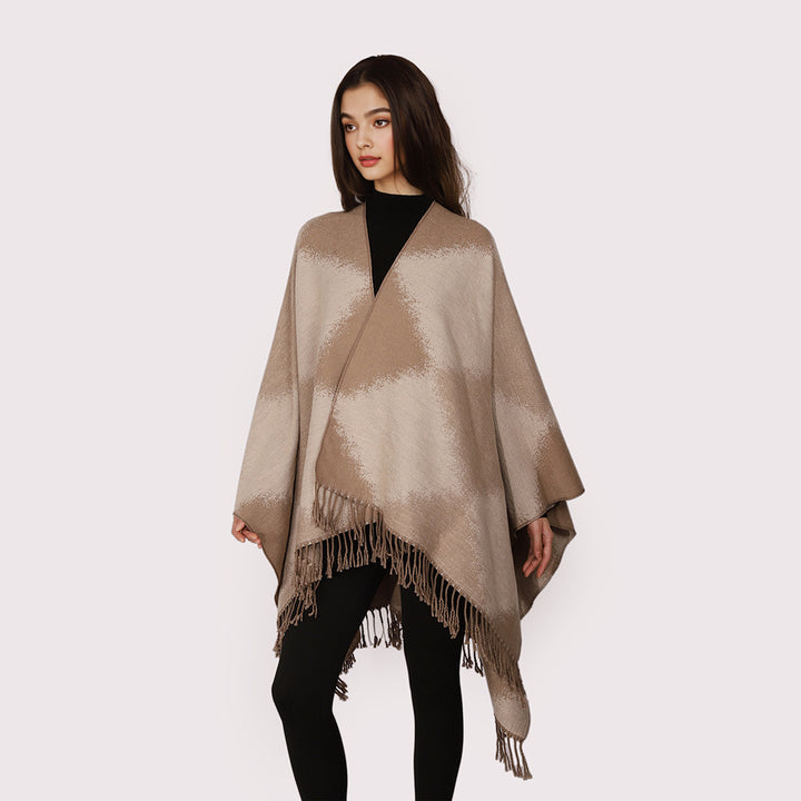 Damen Kaschmiroptik-Cape im Kimono-Schnitt mit feinem Fransensaum Echo Archiv