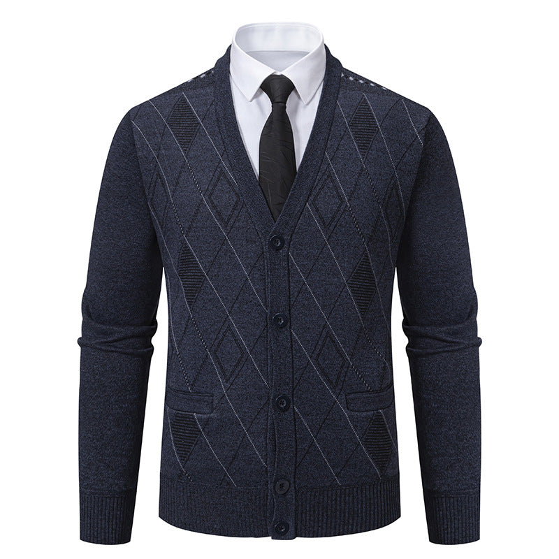 Herren nan feiner Rauten-Strickcardigan mit V-Ausschnitt, Knopfleiste und Eingriffstaschen Echo Archiv