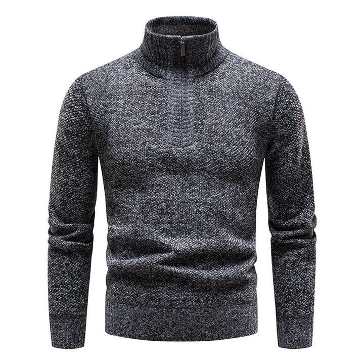 Herren komfortabler Strickpullover mit halbem Reißverschluss und feinem Muster Echoarchiv
