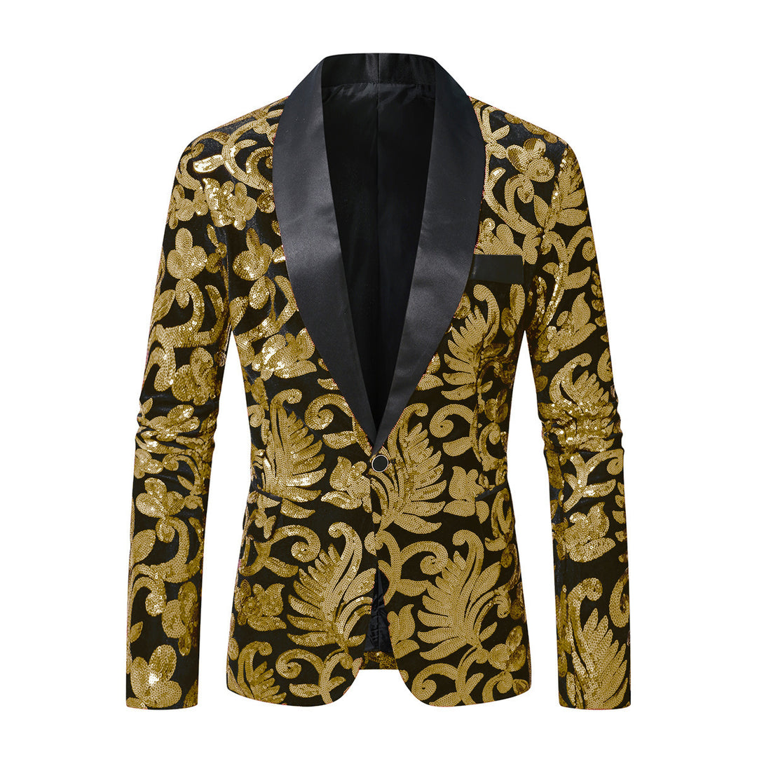 Herren Funkelnder Pailletten-Blazer mit floralem Design Echoarchiv