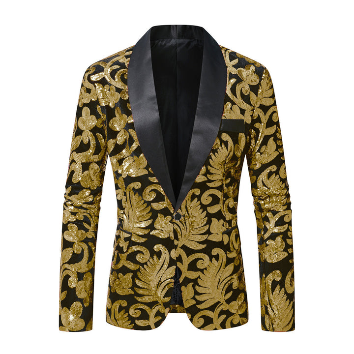 Herren Funkelnder Pailletten-Blazer mit floralem Design Echoarchiv