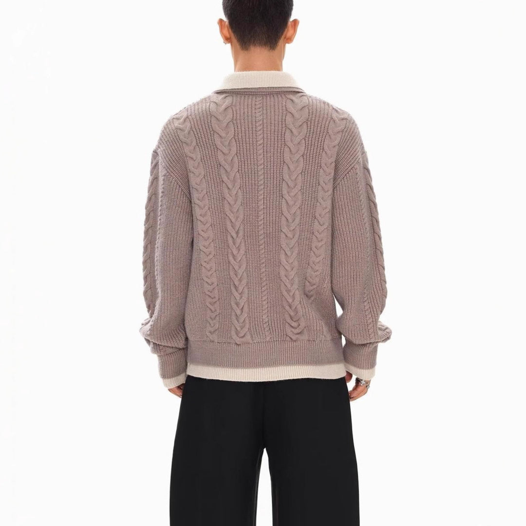 Herrenmode Grobstrickpullover mit Polo-Kragen Echo Archive