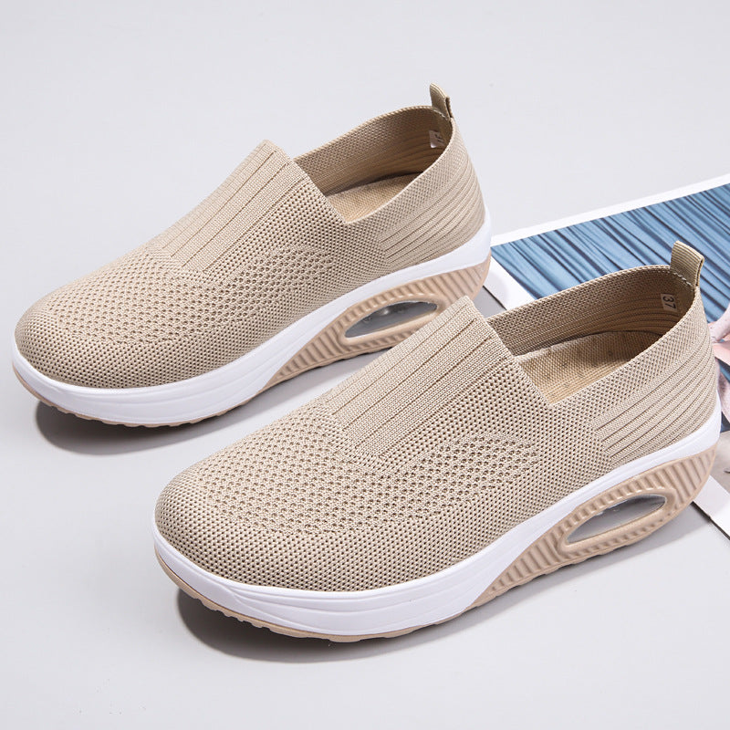 Damen nan elastische Strick-Slipper mit ergonomischer Keilsohle und sichtbarer Luftpolsterkapsel Echo Archiv