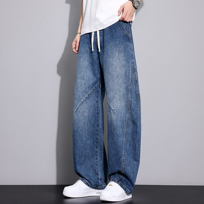 Herren Weite Baggy-Jeanshose mit Tunnelzugbund, markanten Teilungsnähten & elastischem Saum Echoarchiv